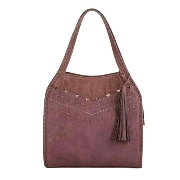 Steven by Steve Madden Jonah Tassel Bag Boho-Chic Mauve Shoulder Bag Gold Stud - Picture 1 of 16